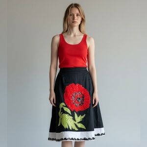 Vintage Autograph NY black poppy a-line skirt. Size 8 90’s